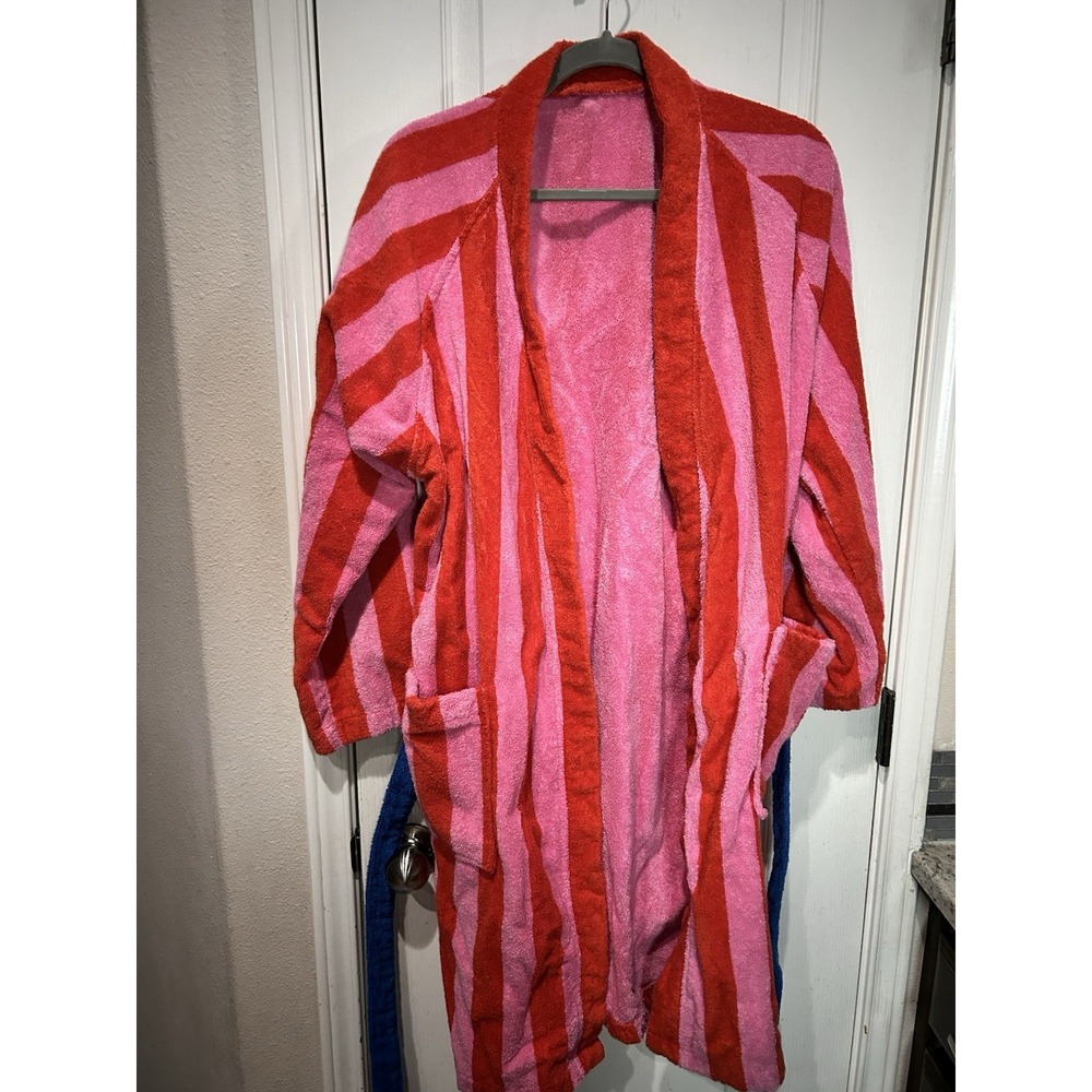 IKEA Pink and Red Striped Women's Robe with Blue Belt - Picture 2 of 6